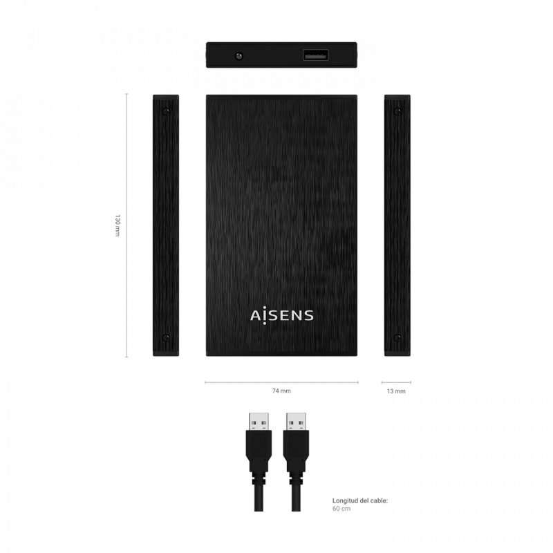 AISENS CAJA EXTERNA 2.5" ASE-2523B 9.5MM SATA A USB 3.0 USB3.1 GEN1 NEGRA