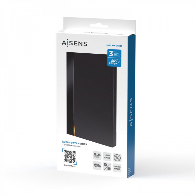 AISENS External Box 2.5″ ASE-2524B 9.5mm SATA to USB 3.0/USB3.1 Gen1, Black