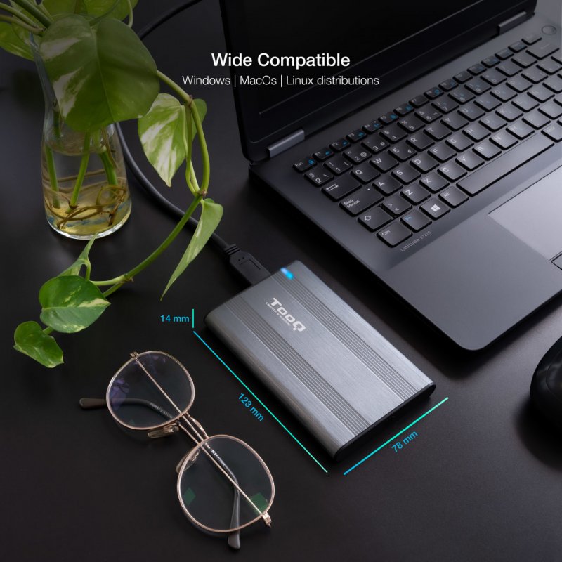 TooQ External Enclosure for 2.5" HDD/SSD, Grey