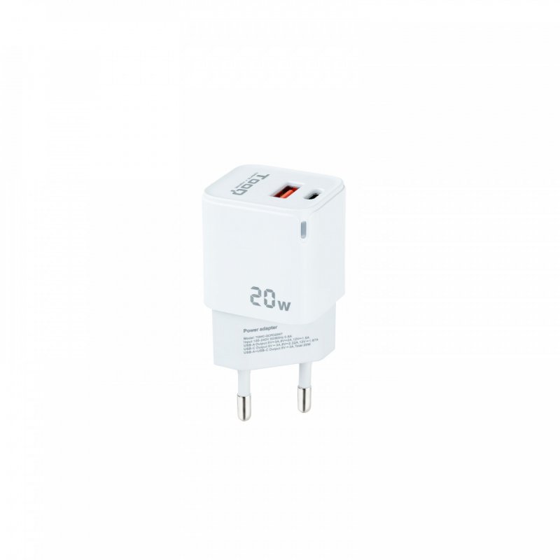 CARGADOR DE PARED TOOQ USB-C PD USB-A QC 20W