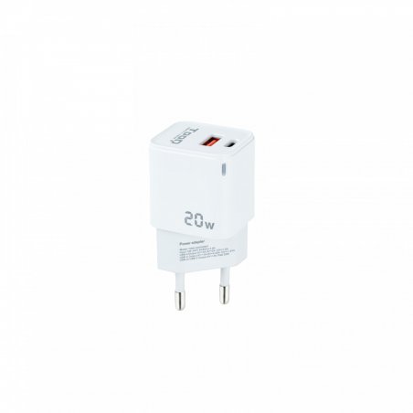 TooQ USB-C/PD USB-A/QC Wall Charger 20W, White