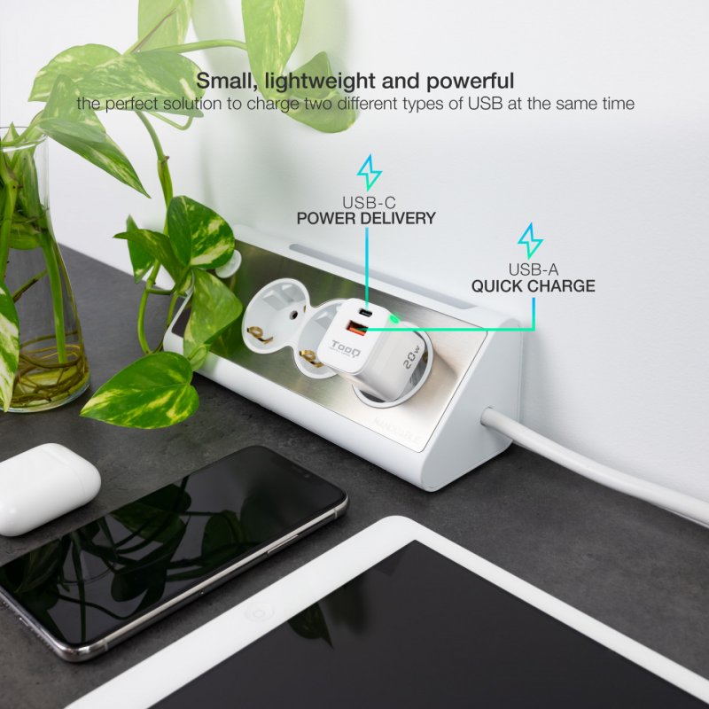 CARGADOR DE PARED TOOQ USB-C PD USB-A QC 20W