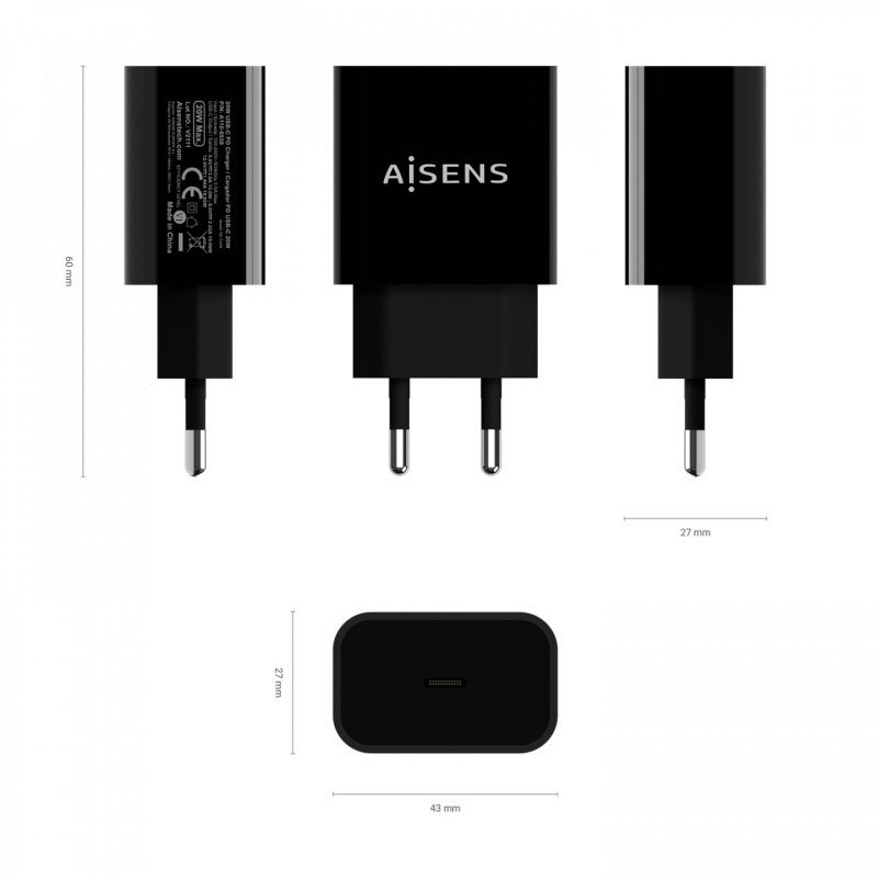 AISENS A110-0538 mobile device charger Universal Black AC Fast charging Indoor