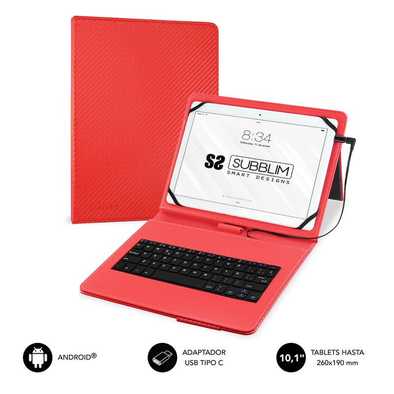 SUBBLIM SUB-KT1-USB002 mobile device keyboard Red Micro-USB QWERTY Spanish