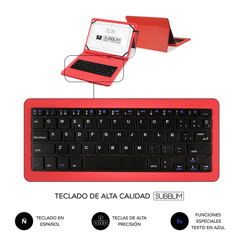 SUBBLIM SUB-KT1-USB002 clavier pour tablette Rouge Micro-USB QWERTY Espagnole