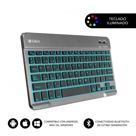 SUBBLIM TECLADO SMART BACKLIT BLUETOOTH GREY Black, Grey QWERTY Spanish