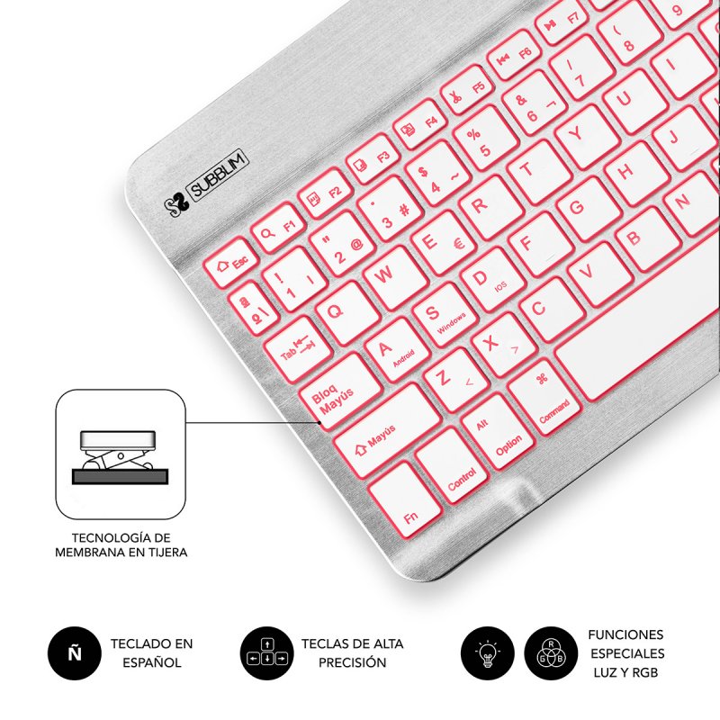 SUBBLIM TECLADO SMART BACKLIT BLUETOOTH SILVER Argent, Blanc QWERTY Espagnole