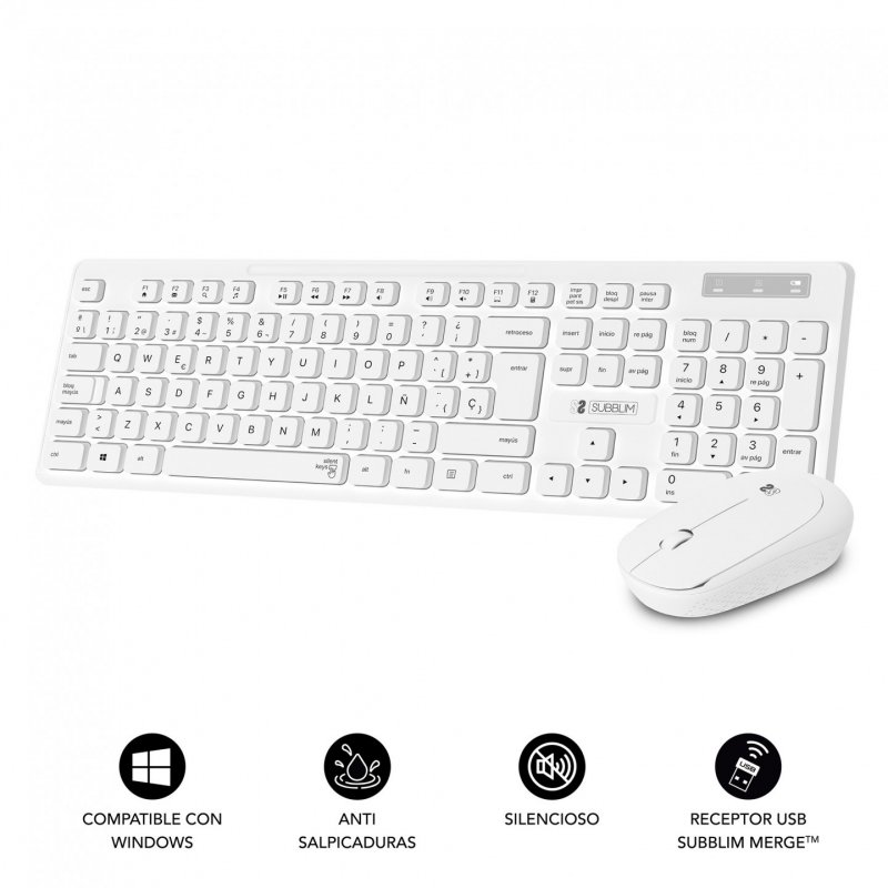 SUBBLIM SUBKBC-CSSW11 clavier Souris incluse RF sans fil QWERTY Espagnole Blanc