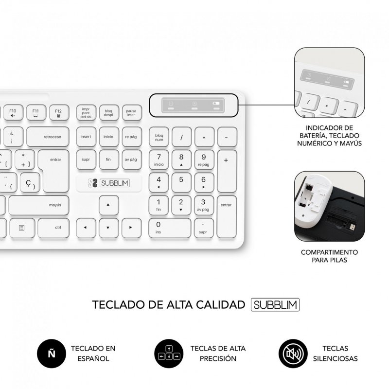 SUBBLIM SUBKBC-CSSW11 keyboard Mouse included RF Wireless QWERTY Spanish White