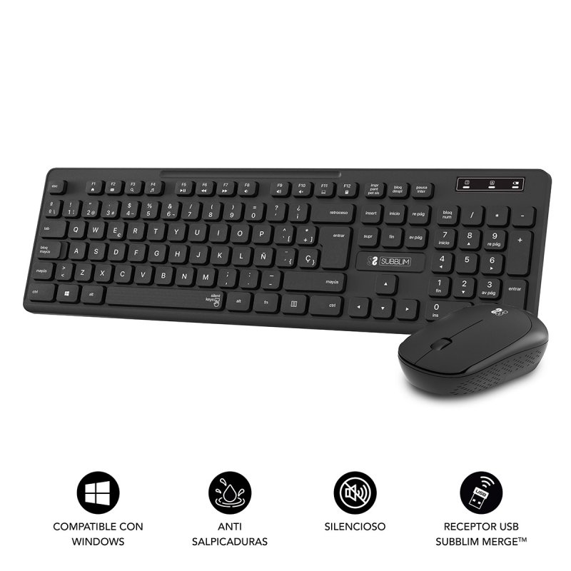 SUBBLIM SUBKBC-CSSW10 clavier Souris incluse RF sans fil QWERTY Espagnole Noir