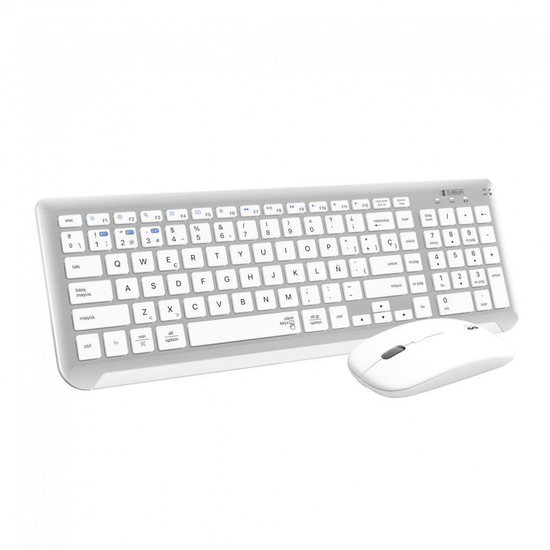 SUBBLIM SUBKBC-DCEP10 clavier Souris incluse RF sans fil Bluetooth QWERTY Espagnole Argent, Blanc