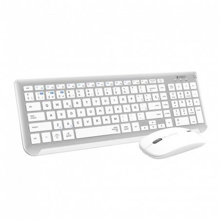SUBBLIM SUBKBC-DCEP10 clavier Souris incluse RF sans fil Bluetooth QWERTY Espagnole Argent, Blanc