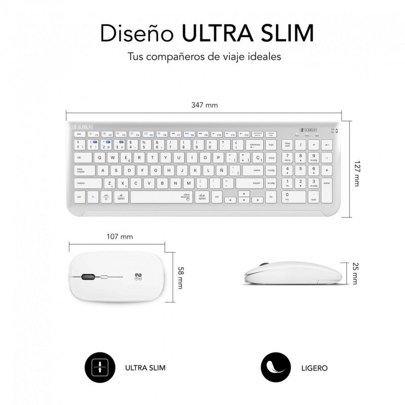 SUBBLIM SUBKBC-DCEP10 keyboard Mouse included RF Wireless Bluetooth QWERTY Spanish Silver, White
