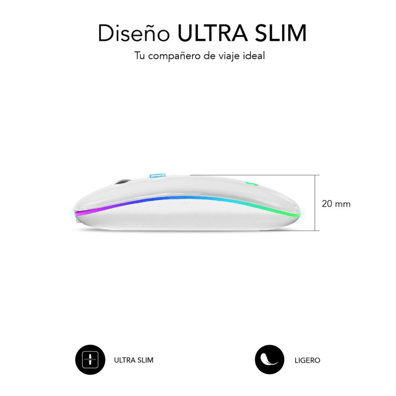 RATON SUBBLIM LED DUAL FLAT MOUSE WHITE