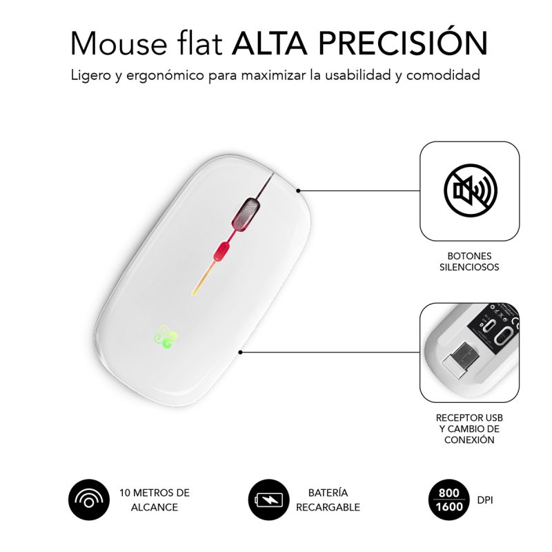 RATON SUBBLIM LED DUAL FLAT MOUSE WHITE