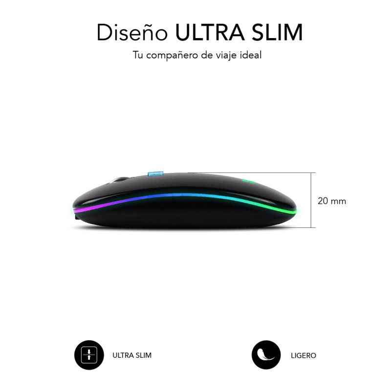 SUBBLIM SUBMO-LDFLAT1 souris Ambidextre RF Wireless Bluetooth USB Type-A Optique 1600 DPI