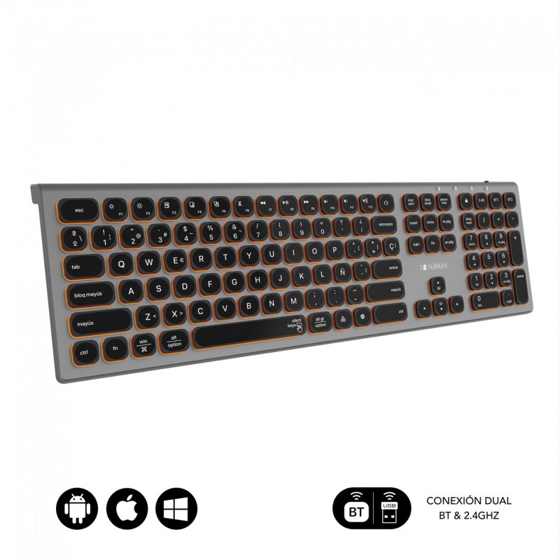 SUBBLIM SUBKB-3MIE310 keyboard RF Wireless Bluetooth QWERTY Spanish Black, Grey