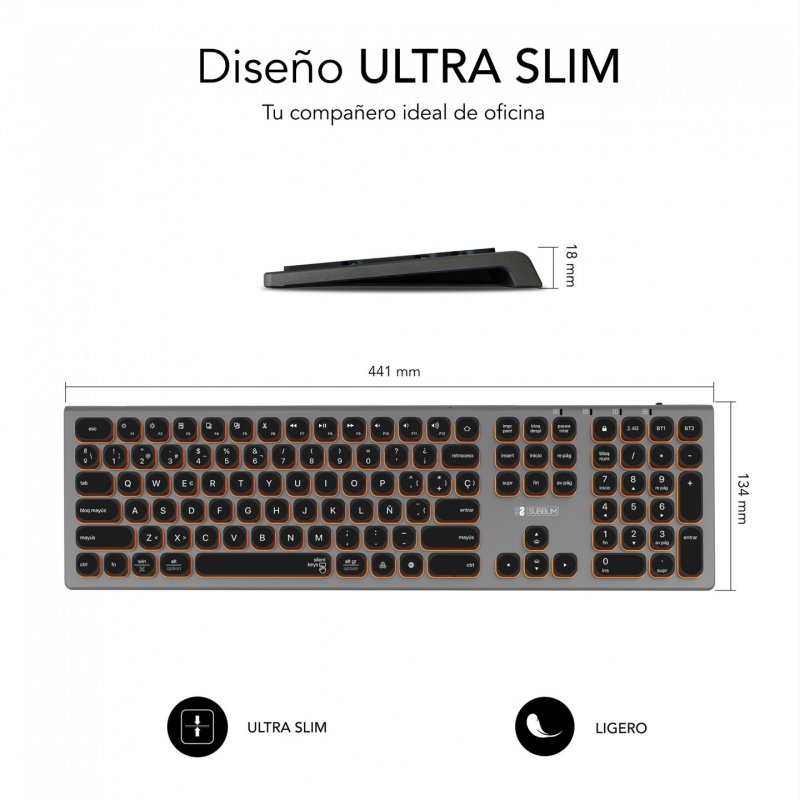 SUBBLIM SUBKB-3MIE310 keyboard RF Wireless Bluetooth QWERTY Spanish Black, Grey