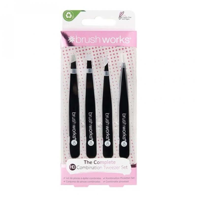 Brushworks HD Combination Tweezer 4-Piece Set Black