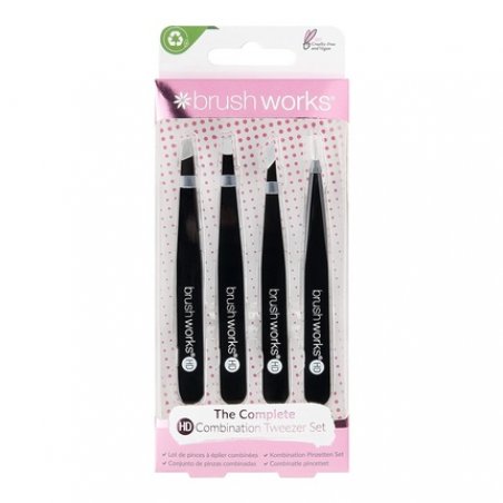 Brushworks HD Combination Tweezer 4-Piece Set Black