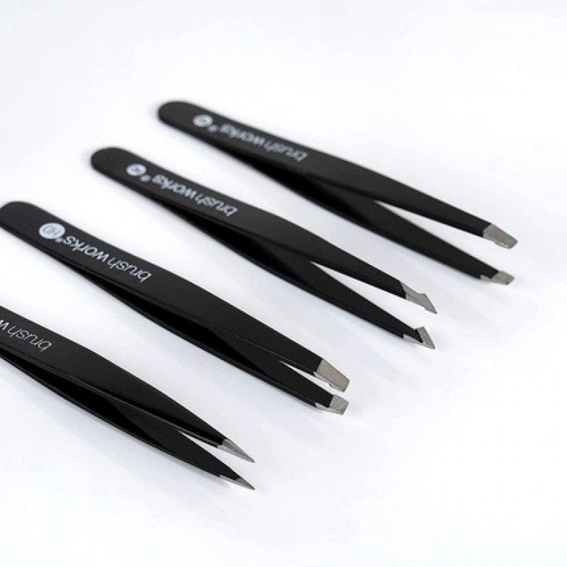 Brushworks HD Combination Tweezer 4-Piece Set Black