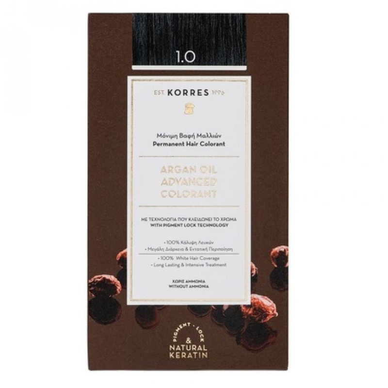 KORRES Argan Oil Colorant Ammonia-Free Hair Color Black 1.0 100% Gray Coverage and Vegan