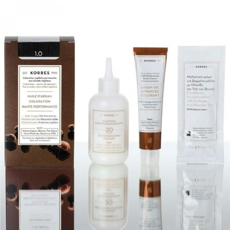 KORRES Argan Oil Colorant Ammonia-Free Hair Color Black 1.0 100% Gray Coverage and Vegan