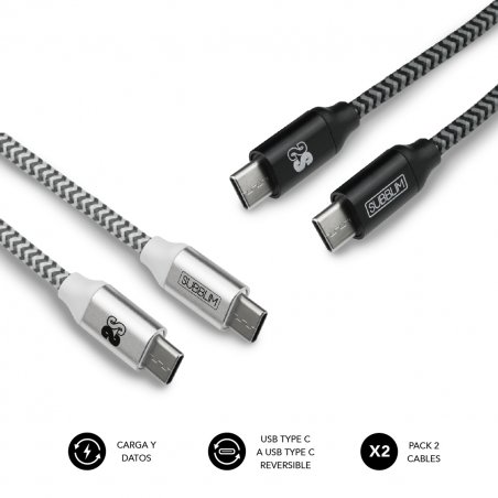 SUBBLIM PACK 2 CABLES USB TIPO USB-C A USB-C 1 M BLACK/SILVER USB cable