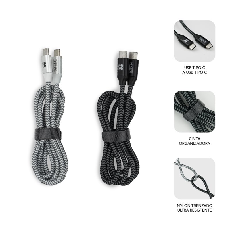 SUBBLIM PACK 2 CABLES USB TIPO USB-C A USB-C 1 M BLACK/SILVER câble USB