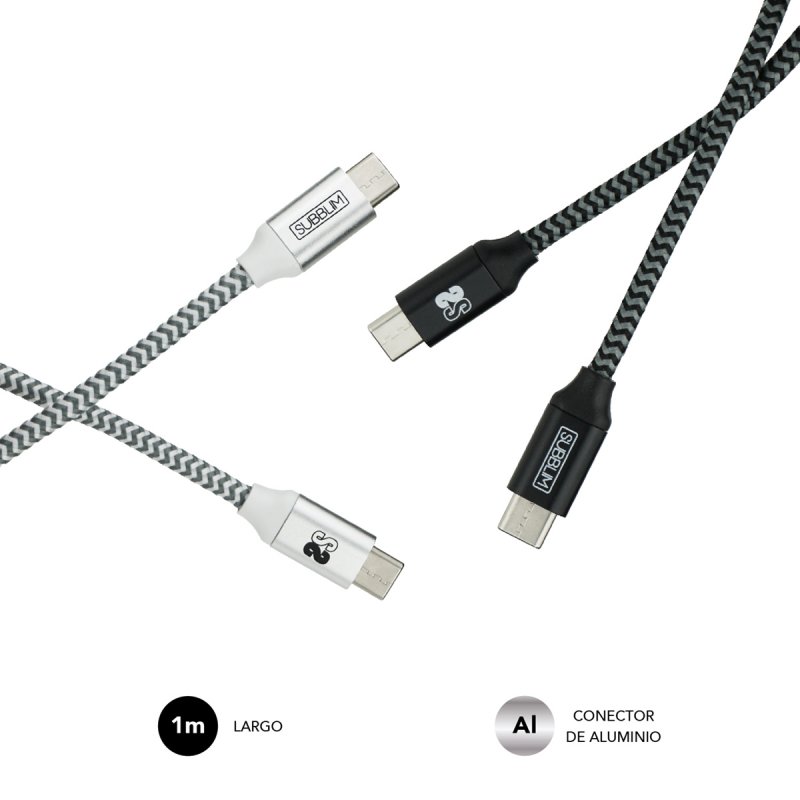 SUBBLIM PACK 2 CABLES USB TIPO USB-C A USB-C 1 M BLACK/SILVER USB cable