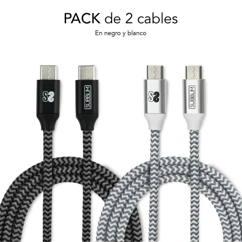 SUBBLIM PACK 2 CABLES USB TIPO USB-C A USB-C 1 M BLACK/SILVER USB cable