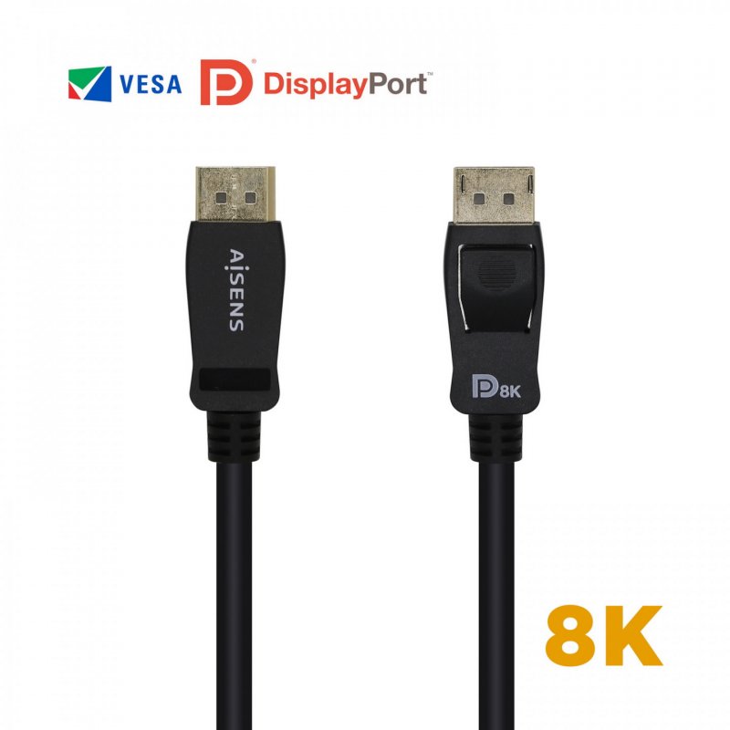 CABLE AISENS DISPLAYPORT CERTIFICADO V1.4 8K60HZ M/M 2.0M NEGRO