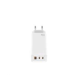 LEOTEC CARGADOR 65W GaN CARGA RAPIDA 2 USB TIPO-C PD 1 USB-A BLANCO