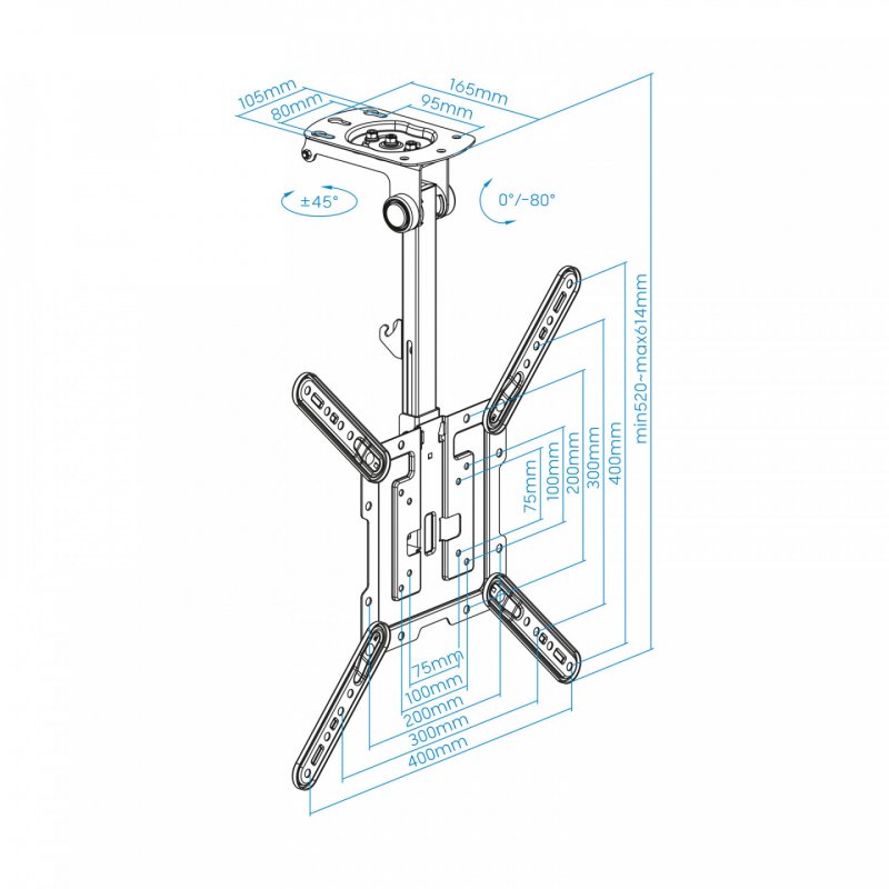TooQ Ceiling Mounting Bracket for 23"-55" Screens, Black