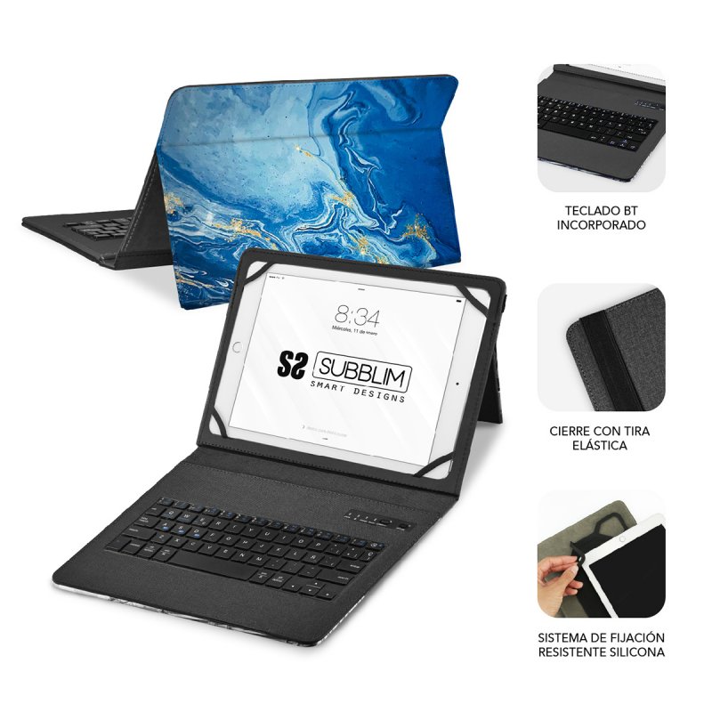 FUNDA TABLET SUBBLIM KEYTAB PRO BT TRENDY MARMOL AZUL