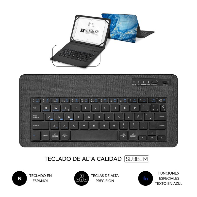 FUNDA TABLET SUBBLIM KEYTAB PRO BT TRENDY MARMOL AZUL