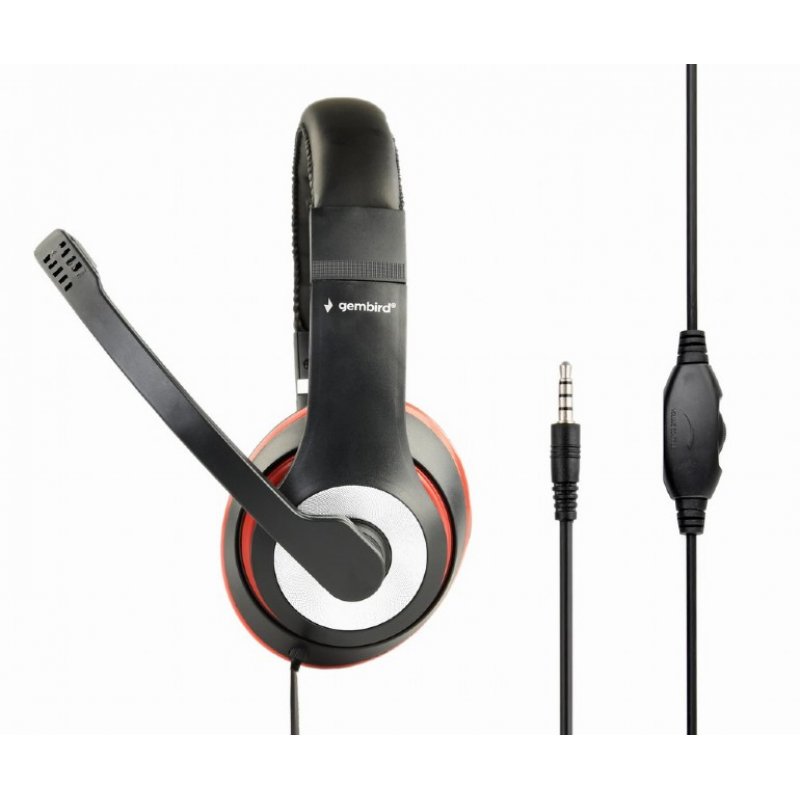 AURICULARES ESTEREO GEMBIRD COLOR NEGRO CON ARO ROJO