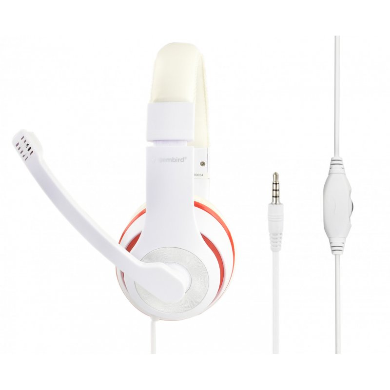 Gembird MHS-03-WTRD écouteur/casque Avec fil Arceau Appels/Musique Rouge, Blanc