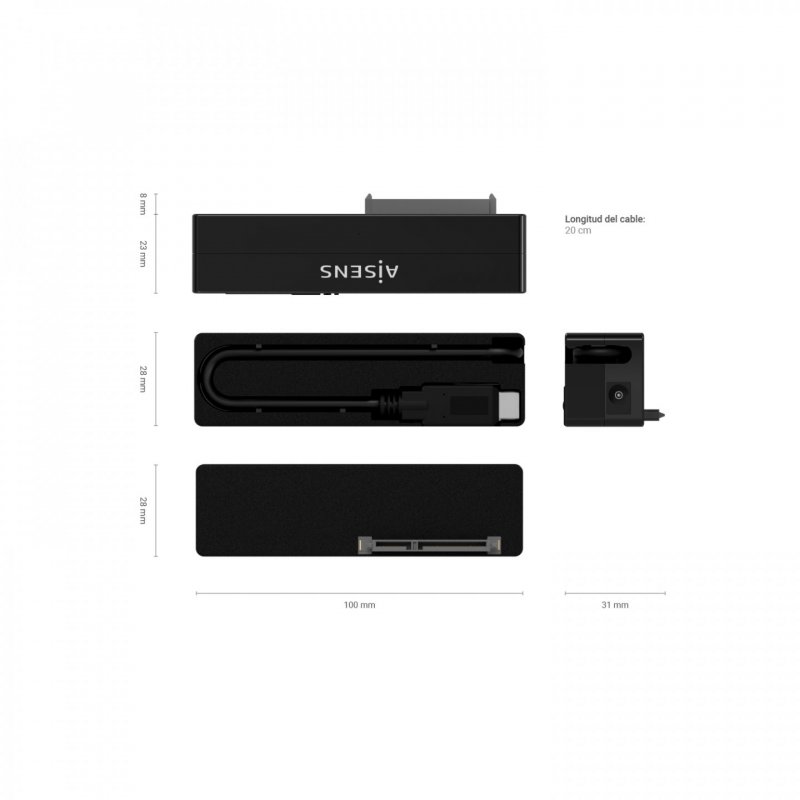 AISENS ASE-35C02B Boîtier de disques de stockage Boîtier disque dur/SSD Noir 2.5/3.5"