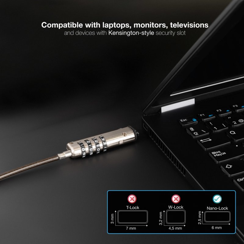 CABLE SEGURIDAD TOOQ NANO 2.5X6MM COMBINACION PORTATIL