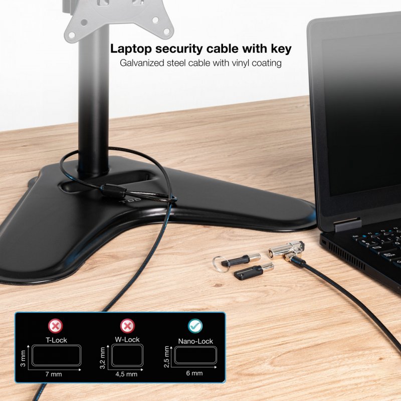 TooQ NANO Type Security Cable with Laptop Key 1.5 metres, Dark Grey