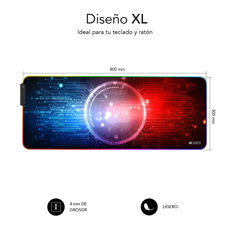 SUBBLIM SUBMP-02RGB12 tapis de souris Tapis de souris de jeu Noir, Multicolore