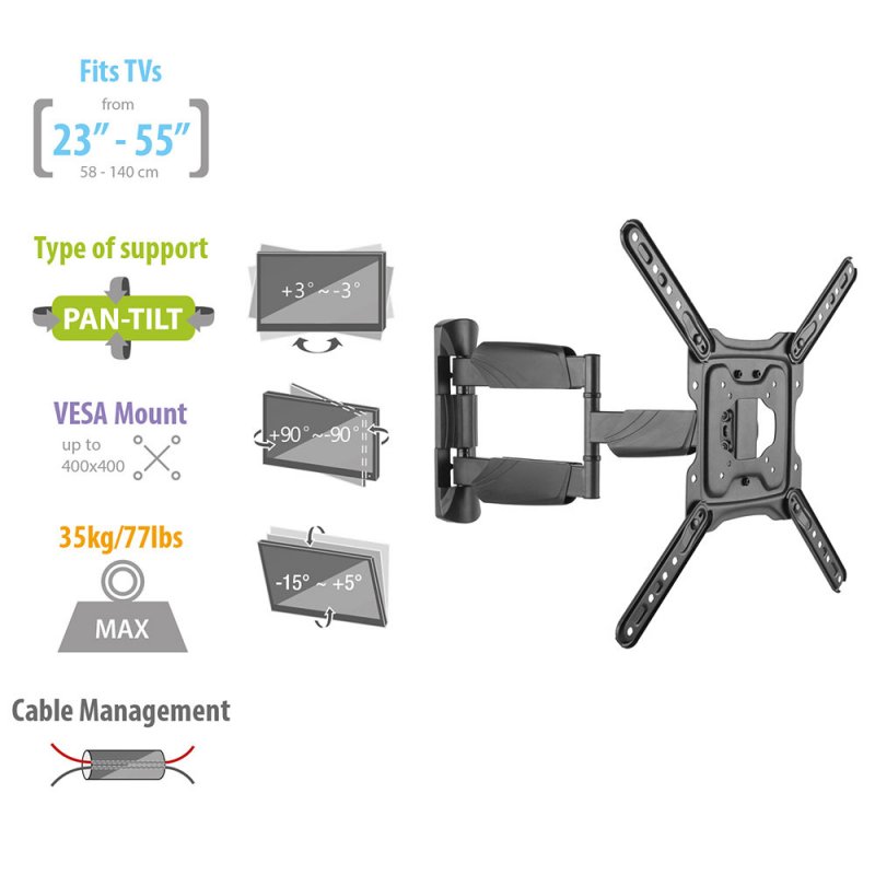 SOPORTE DE PARED EWENT PARA TV EASY TURN L 3 PIVOTES 23-55" MAX VESA 200X200