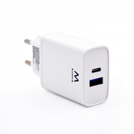 CARGADOR EWENT USB-C Y USB-A QC3.0 AC PD 2 PUERTOS (20W) BLANCO