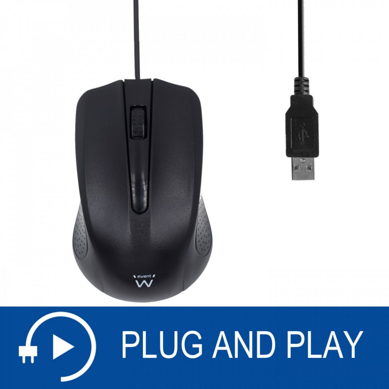 RATON EWENT OPTICO USB2.0 1000DPI USUARIO IZQUIERDO Y DERECHO CABLE 1.20M NEGRO