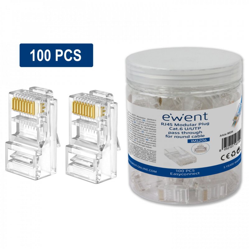 CONECTOR EWENT RJ45 CAT 6 U/UTP EASYCONNECT PARA CABLE AWG 23-26 100 UND