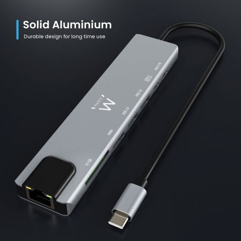 HUB EWENT USB3.2 GEN1 USB-C MULTIPORT DOCK 8-1 HDMI 4K 87W USB-C 2XUSB-A LAN CR