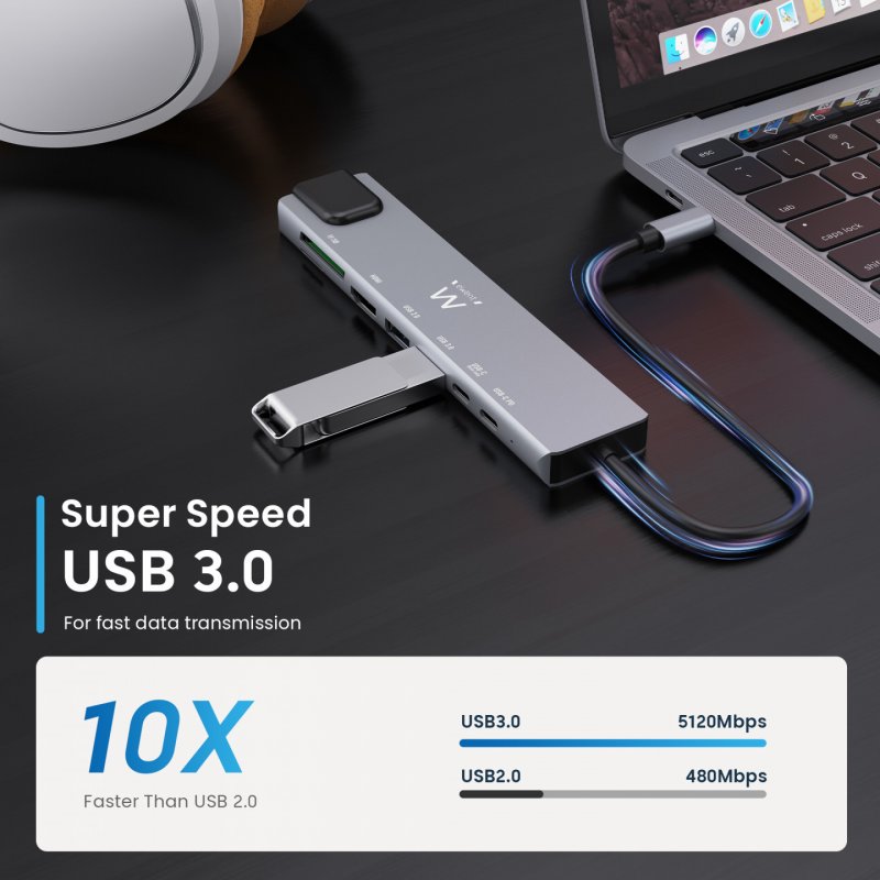 Ewent EW1146 laptop dock/port replicator Wired USB 3.2 Gen 1 (3.1 Gen 1) Type-C Grey