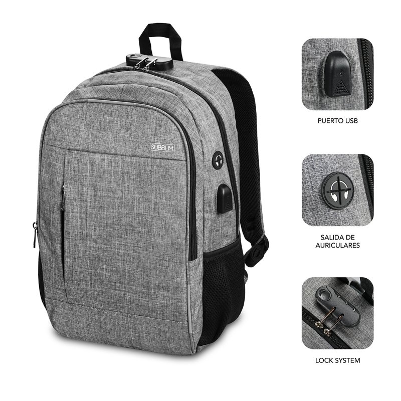 SUBBLIM SUB-BP-1UL0001 sac à dos Gris Oxford