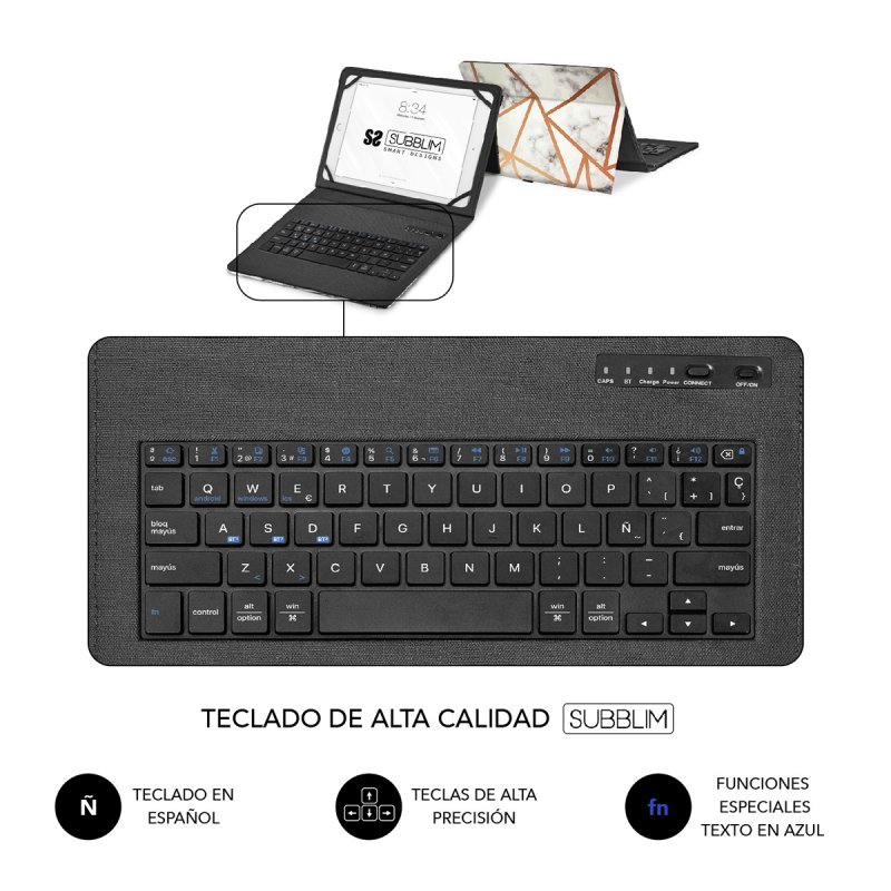 FUNDA TABLET SUBBLIM KEYTAB PRO BT TRENDY MARMOL BLANCO